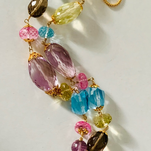 Multi Micro Faceted Big Gemstones Double Strand Bracelet Vermeil Sterling Silver - Picture 8 of 8